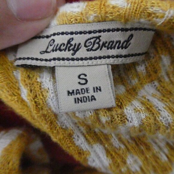 Lucky Brand Floral Lace Yolk Tank Top Mustard Small Marigold Boho Blouse - Picture 5 of 8